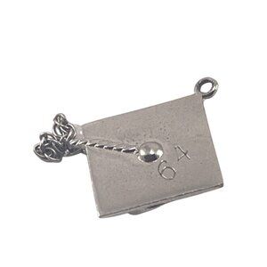 Graduation 1964 Cap Charm Pendant Sterling Silver 5/8" Square With Year 64 Engra